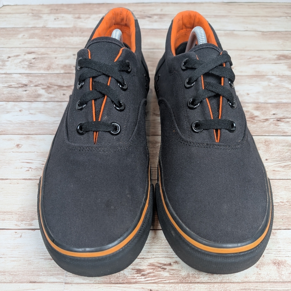Harley Davidson Canvas Black Orange Sneakers Tennis Shoes Men's Size 10 H-D - Picture 7 of 14